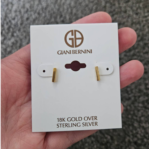 NWT! Giani Bernini Polished Bar Stud Earrings in 18k Gold-Plated Sterling - Picture 4 of 5